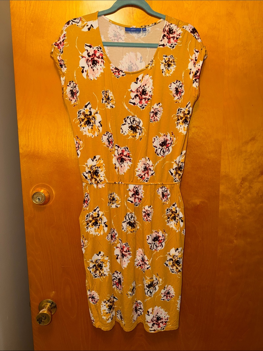 Women's Floral Scoop-Neck Dress in Mustard Yellow